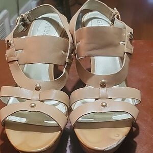 Guess Tan Wedge Sandals Size 11 Strappy Ankle Strap Medium Heel